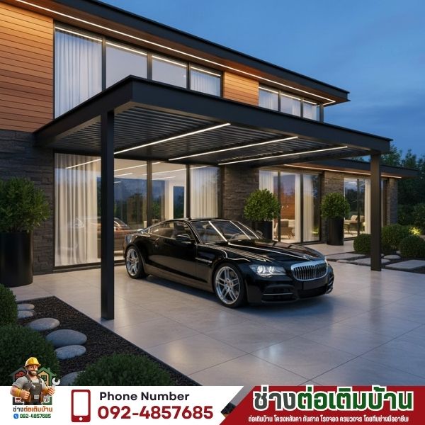 ต่อเติมโครงหลังคาเสรีไทย กันสาด โรงจอด